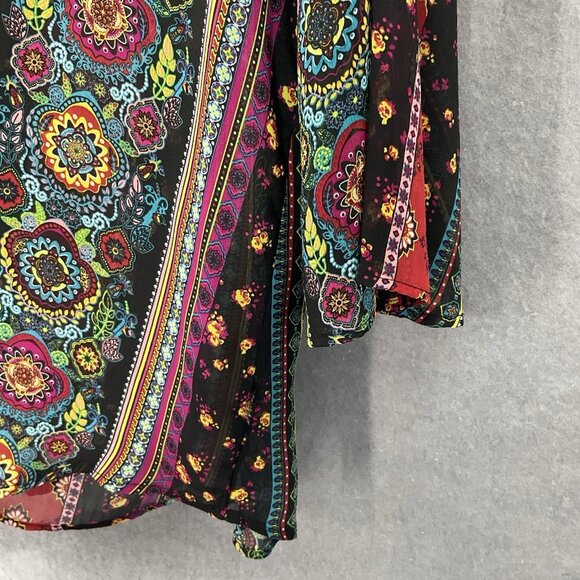 No Boundaries Top XL Floral Colorful Bold Open Shoulder Embroidery V-Neck Aztec - Picture 9 of 15